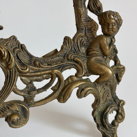 Antique Brass Cherub Double Picture Frame - Ornate Brass - Picture 6 of 9